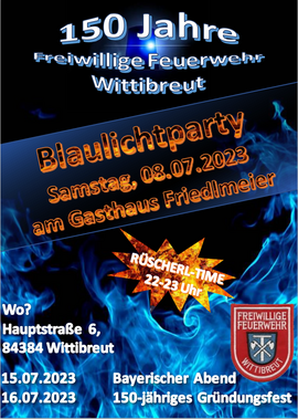 Banner Blaulichtparty der Freiwilligen Feuerwehr Wittibreut